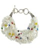 9" String White Glass Chips With Multi Glass Beads & Pearl Beads Toggle Bracelet