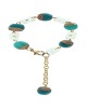  7½" White, Turquoise & Gold Glass Beads With Golden Color Chain Bracelet