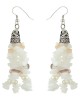 4" White & Grey Color Chips With White Glass Bead / Pearl Bead With Cris Cap Earring