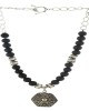 20" Black Matt Glass Beads With Silver Cris Pendant Necklace